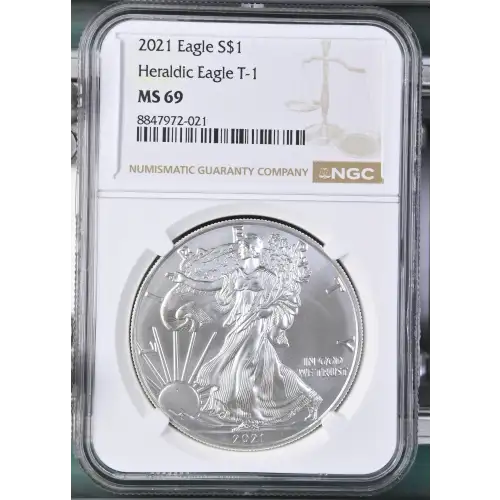 2021 - 1oz Silver Heraldic Eagle T-1 NGC MS69 (D10-B26)